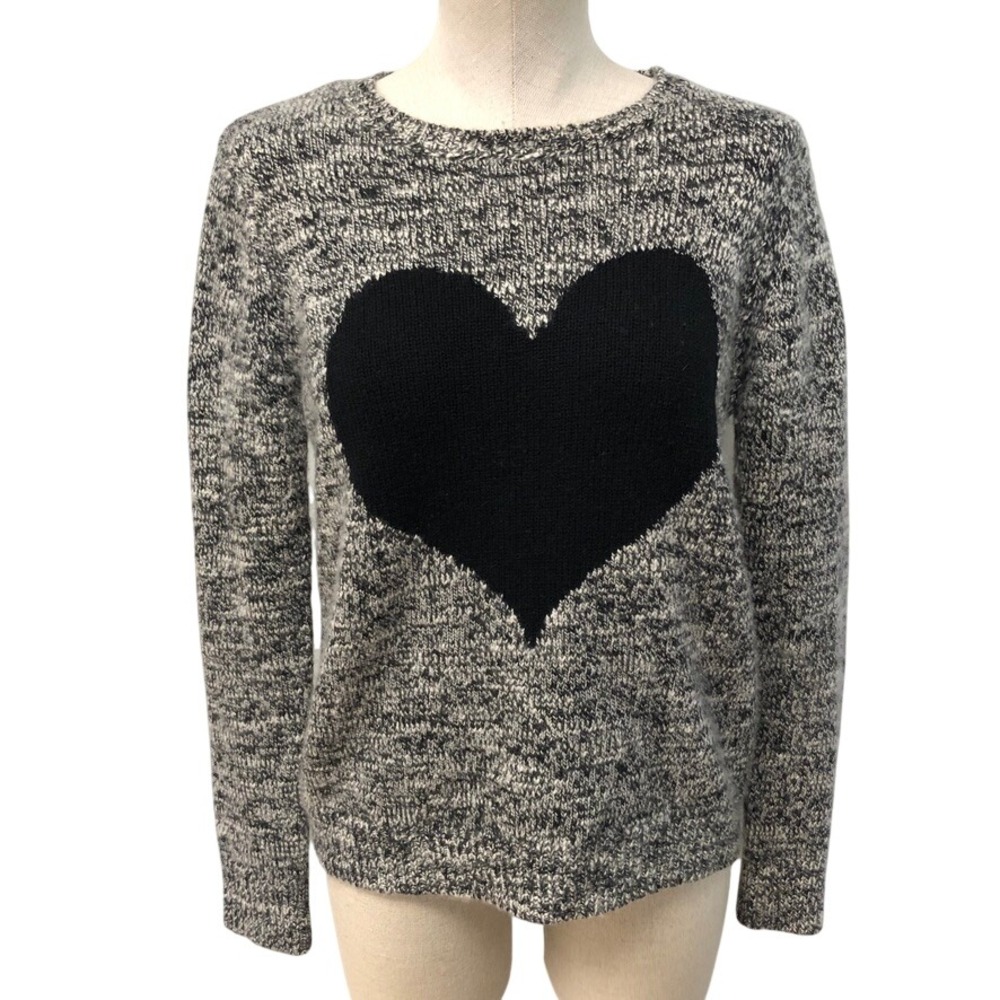 Autumn Cashmere Sweater Womens Small Tweed Black Heart Crew 100% Pure Cashmere